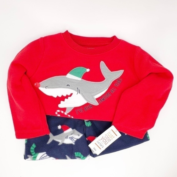 Christmas Shark Fleece Pajamas Set Carter’s Just One You Red Blue New NWT - Picture 1 of 4